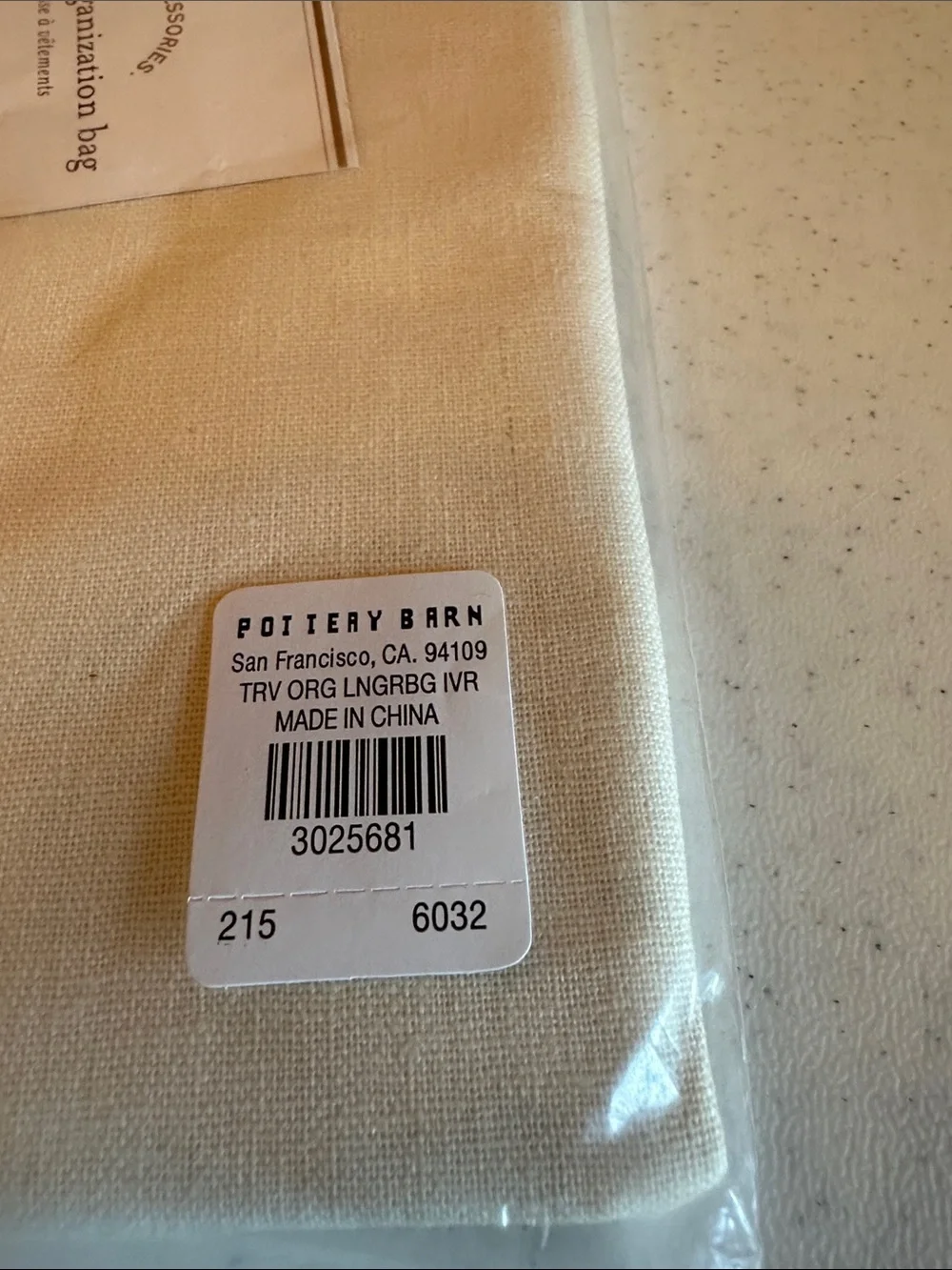 Pottery Barn Set of 2 Embroidered Cream Linen Travel (laundry) Bags